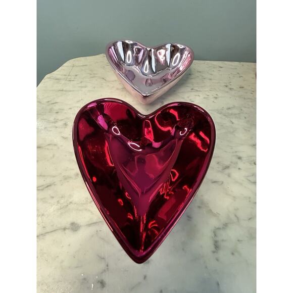 (2) NWT Heart Candy Dish Shiny Pink Red Metallic Bowls Valentines Kohls MSRP $36 - Picture 4 of 12